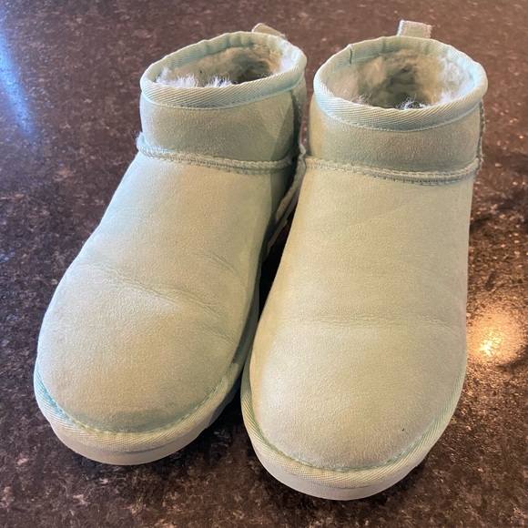 EUC UGG Sky Blue Ultra Mini Suede Boots - Picture 2 of 9
